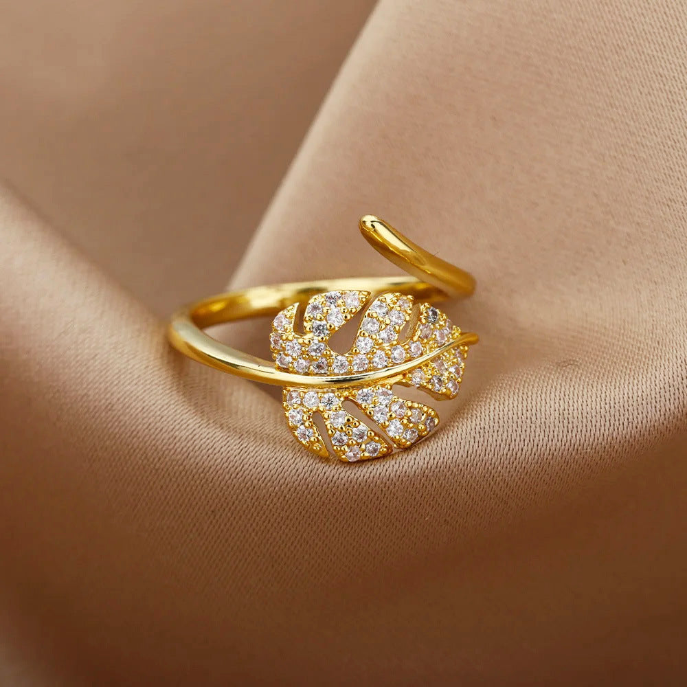 Hot-Selling 18K Gold-Plate entièrement diamante Luxury Non-Fading Anneau ouvert pour les femmes