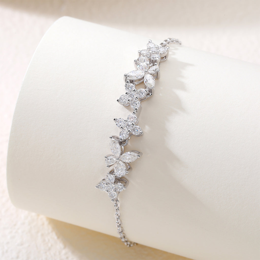 S925 Argent Sterling Lab-Grown Gemme Bracelet papillon 16cm Bleu P Encre Moissanite Plat