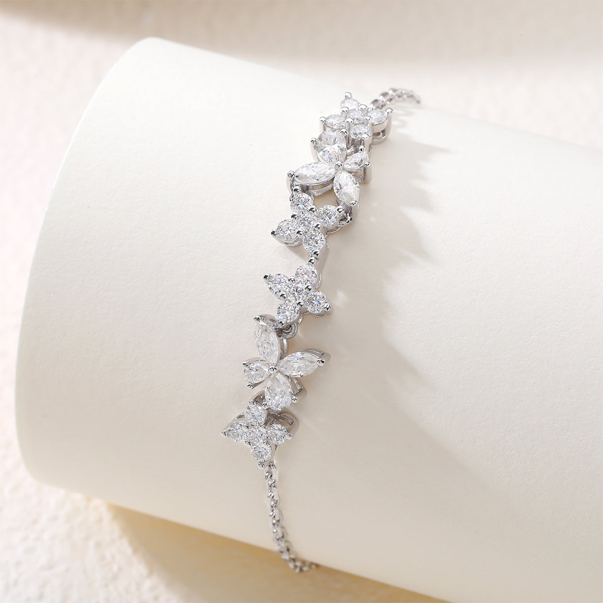 S925 Argent Sterling Lab-Grown Gemme Bracelet papillon 16cm Bleu P Encre Moissanite Plat