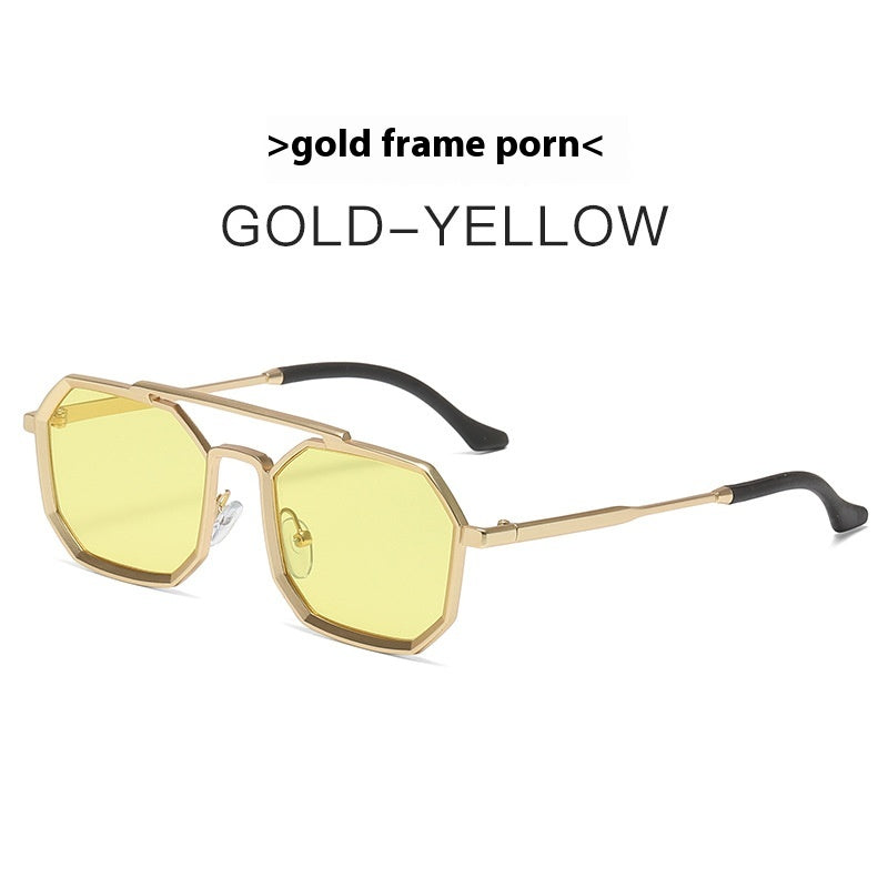 Lunettes de soleil Steampunk Double Beam European and American Men's Metal Polygon Large Frame