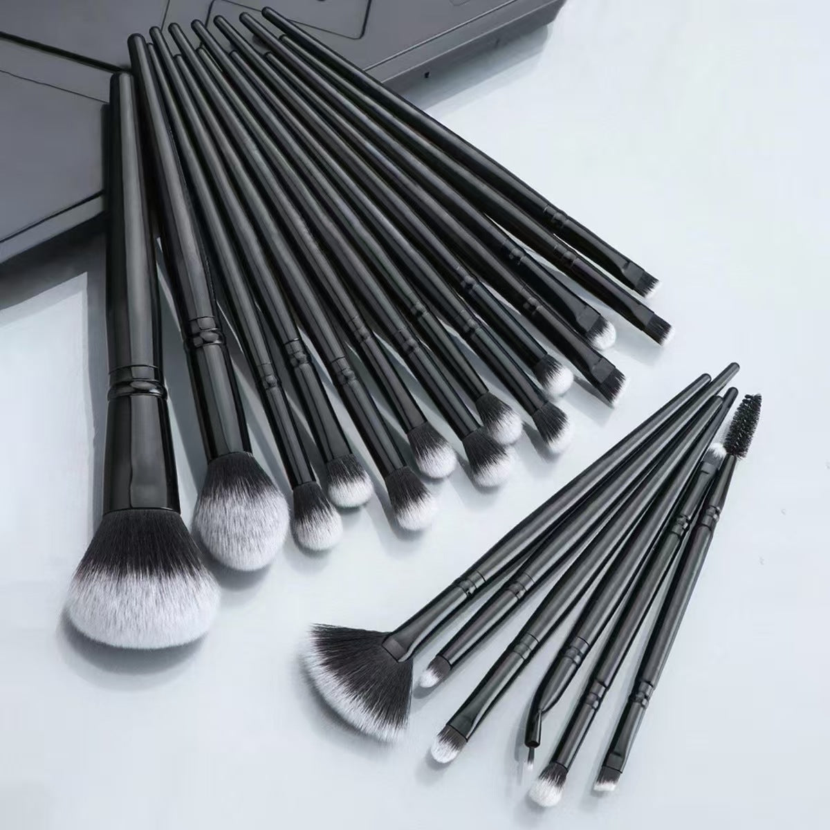 Brosse cosmétique ensemble-noir-plastique poignée + tube d'aluminium + fibre de laine-20-pièce ensemble-1