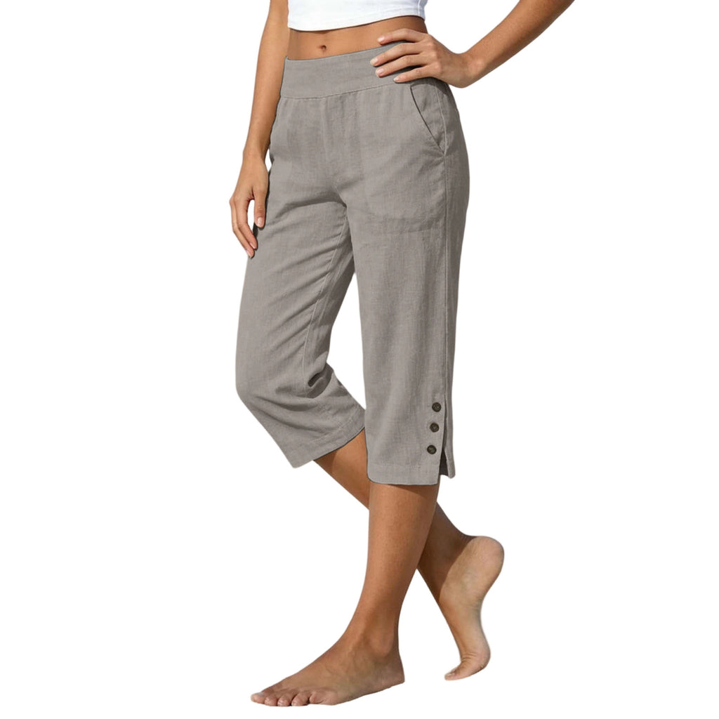Femmes taille haute Loose-fit Slit-front Casual Jambe droite pantalons avec boutons