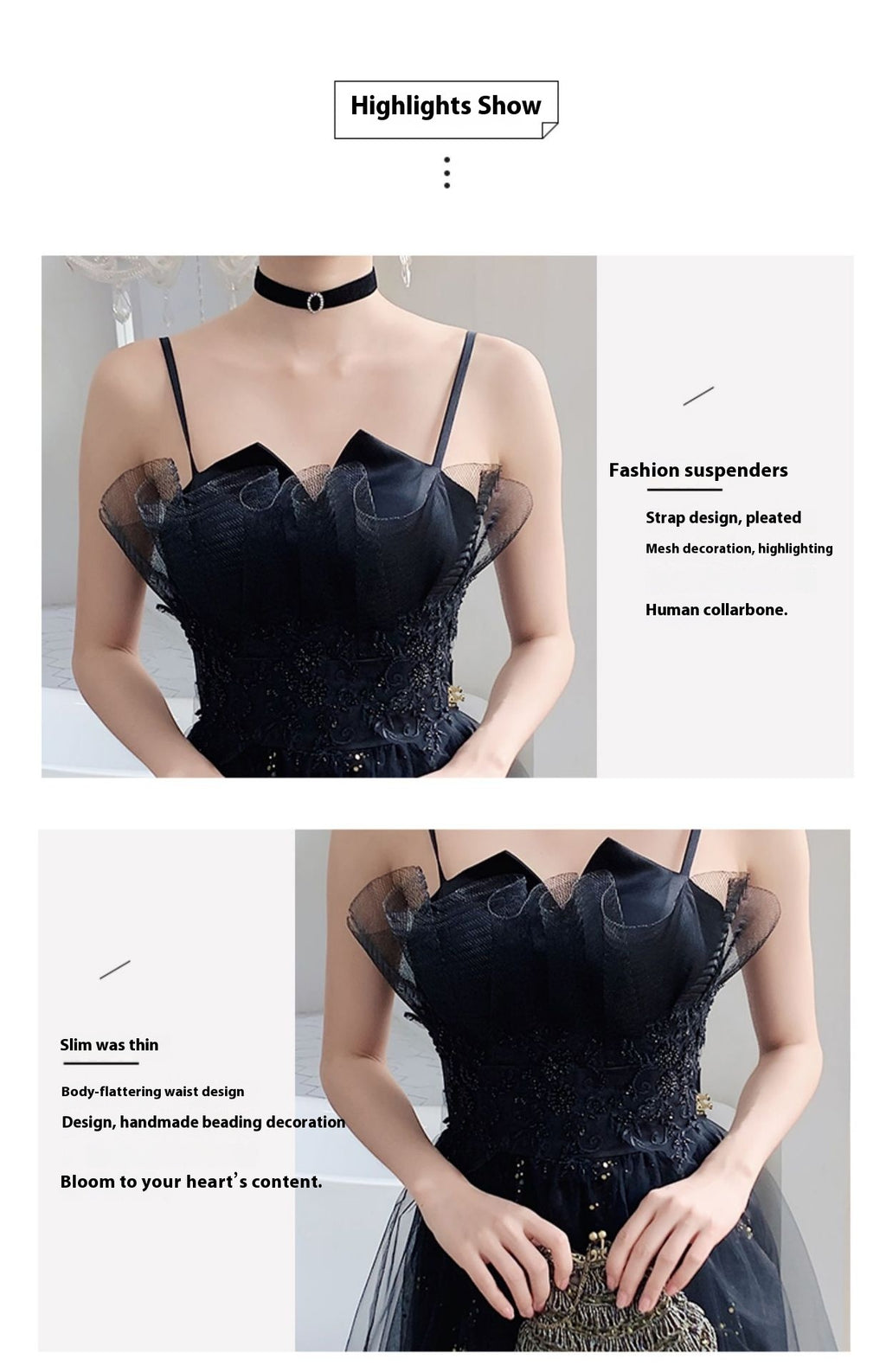 Robe de soirée noire Minorité tempéramentale Haut de gamme
