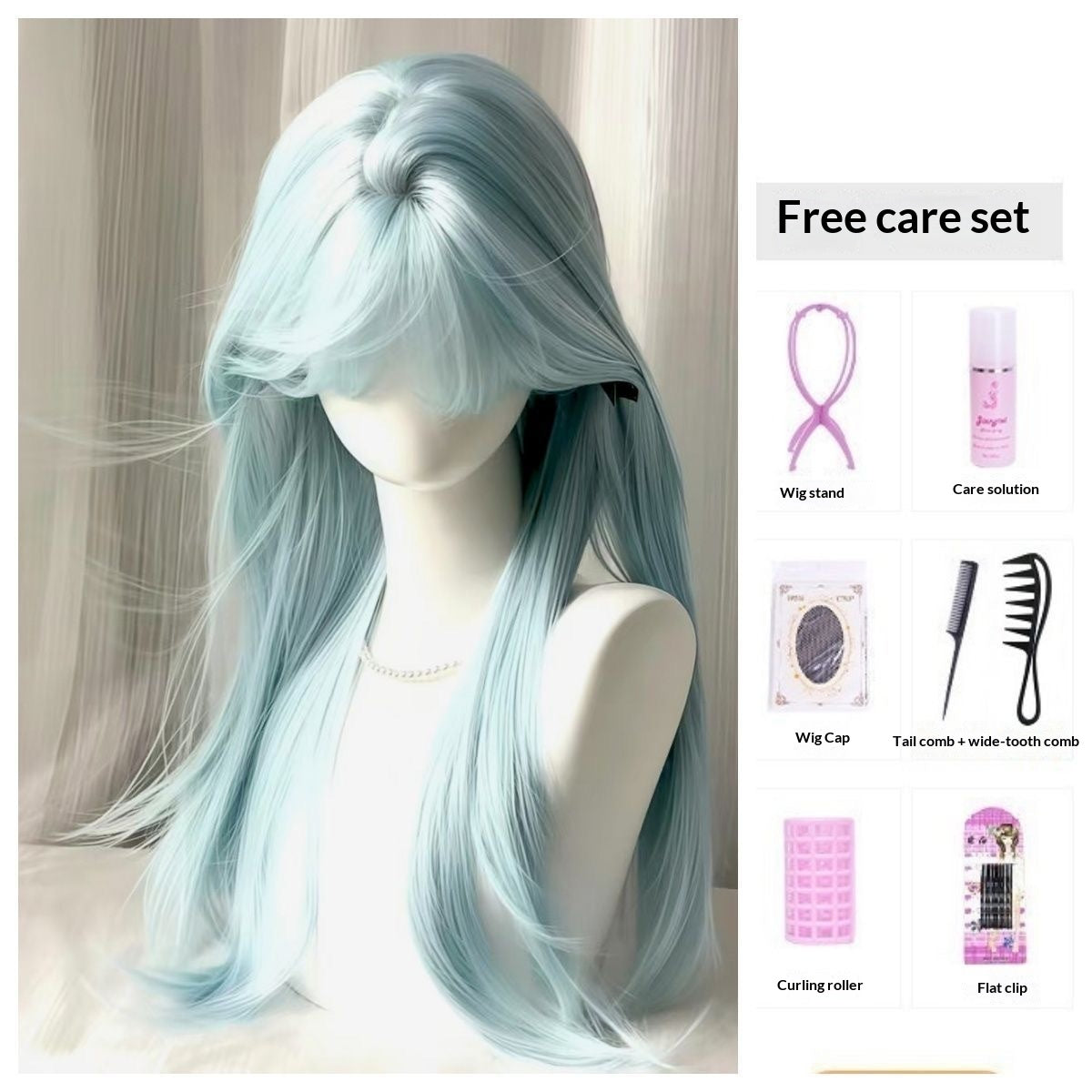 Long cheveux droit avec une frange atmosphérique naturelle