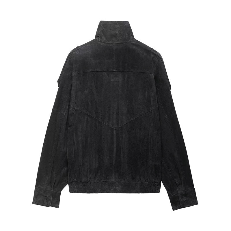 Veste de motard en cuir texturé pour femmes