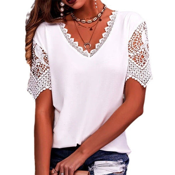 T-shirt populaire pour femme européenne et américaine avec la dentelle et la dentelle