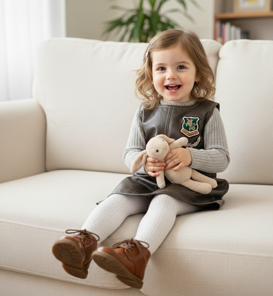 Filles PU Robe en cuir sans manches A Ligne Mini robe Enfants Robe de fête d'hiver 2-7Y