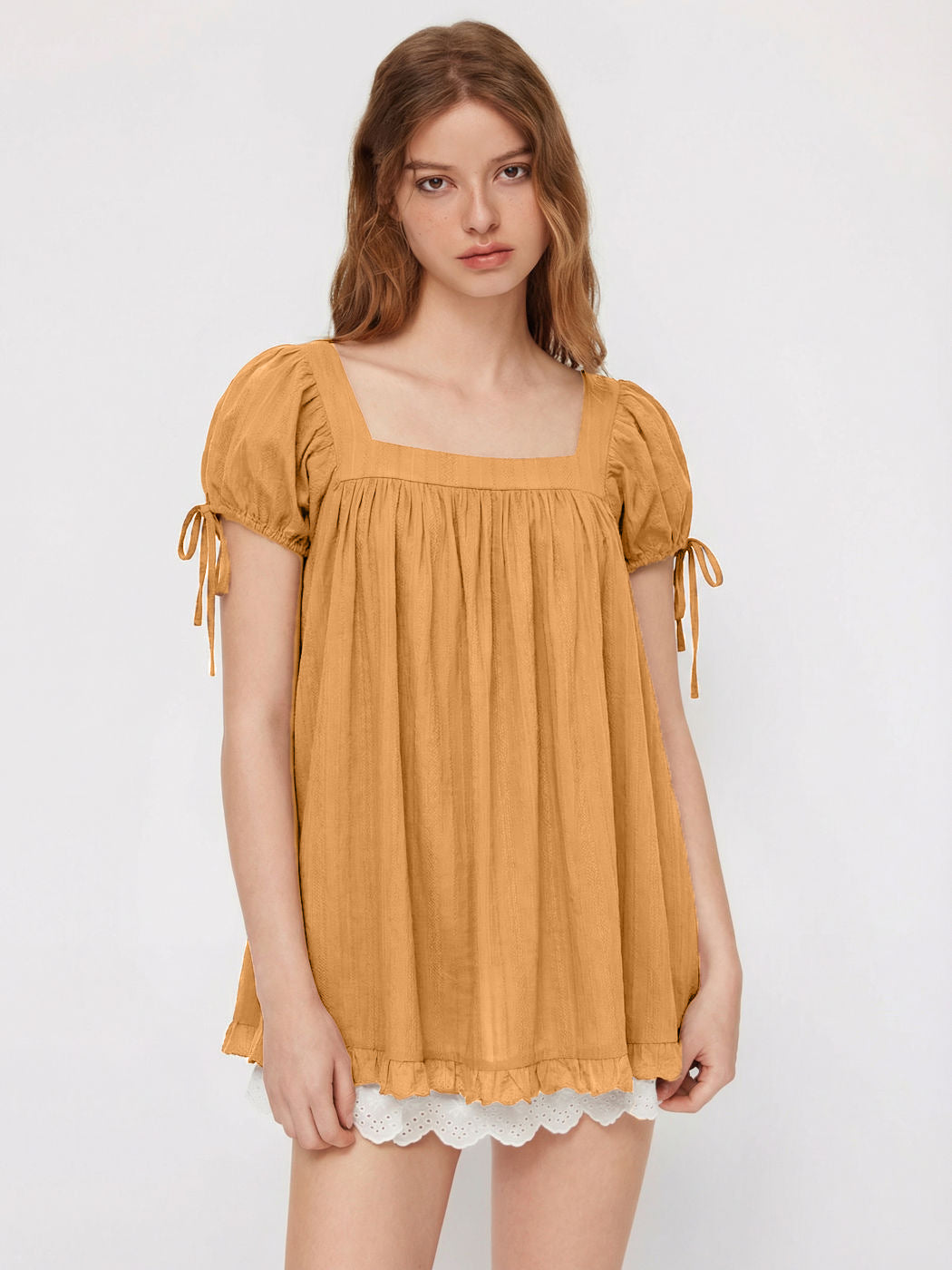 Chemise à manches courtes à col carré casual