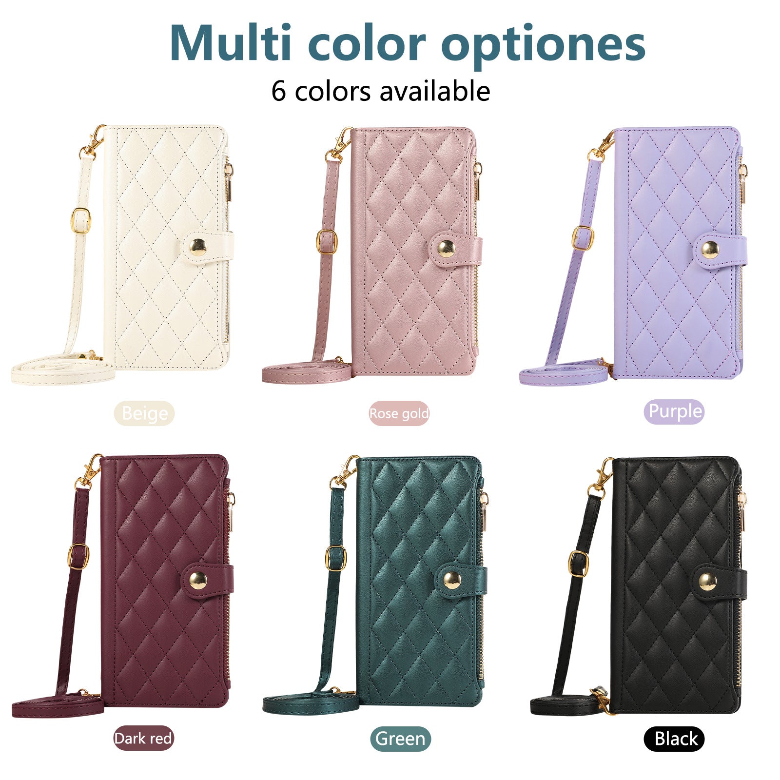 Solid Color Simple Diamond Le style de Chanel Zipper Crossbody Rope Phone Case