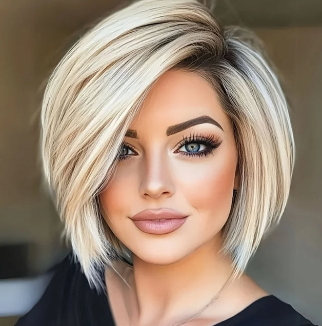 Femme courte cheveux droit Modeable Perruque dorée teinte Mesh tête de femme