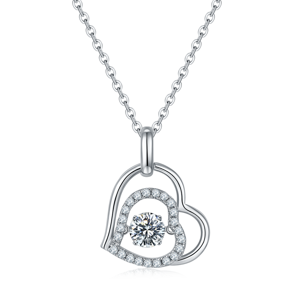 S925 Argent Sterling 0.5ct D Couleur VVS1 Moissanite Collier de coeur enroulé 45cm Platine