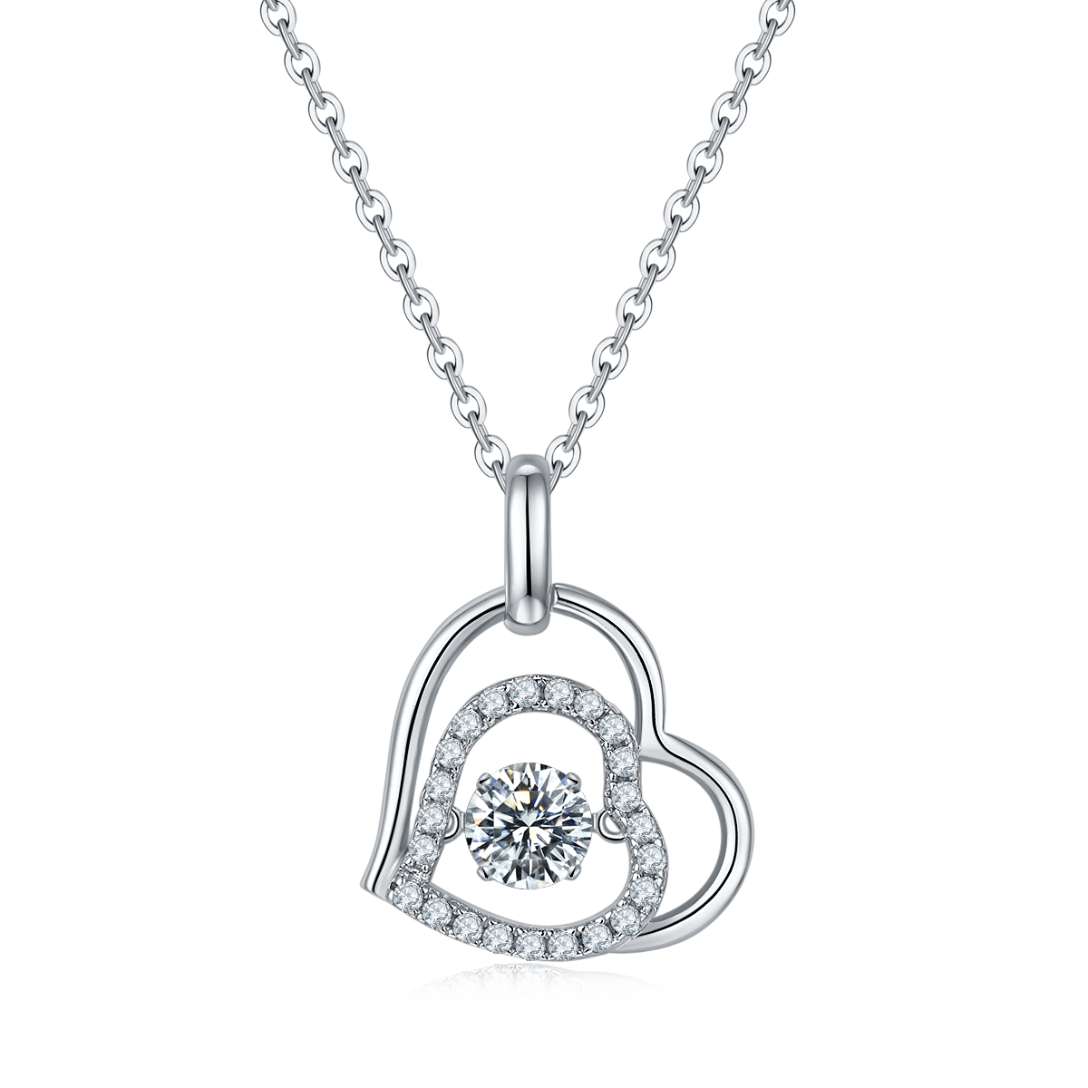 S925 Argent Sterling 0.5ct D Couleur VVS1 Moissanite Collier de coeur enroulé 45cm Platine