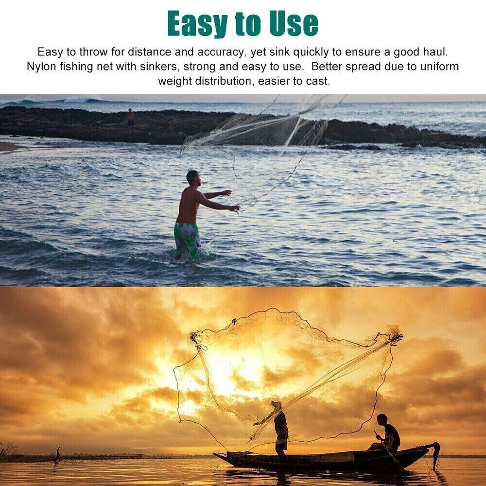 Fishing Cast Net Bait Easy Lancer la main Cast Fort Nylon Mesh USA
