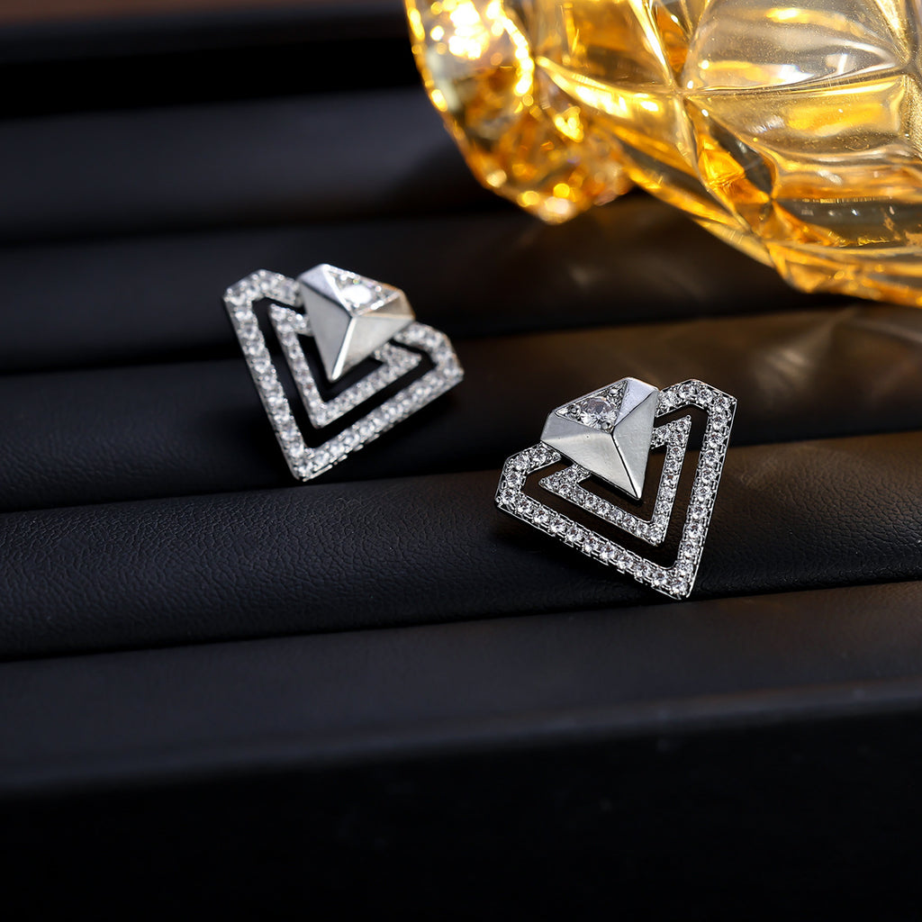 Boucles d'oreilles double couche géométrique de luxe légère Zircon