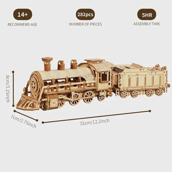 Puzzle 3D en bois Kits de modèle de train mécanique Le cerveau Puzzles de construction de véhicules Kits Un