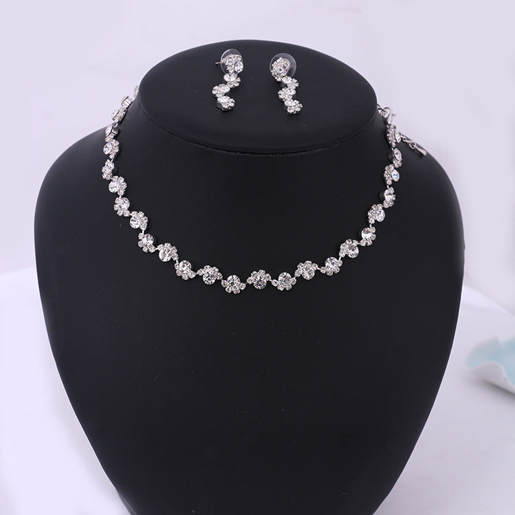 Simple diamants boucles d'oreilles collier ensemble mariée Coréen partie robe bijoux accessoires de mariage