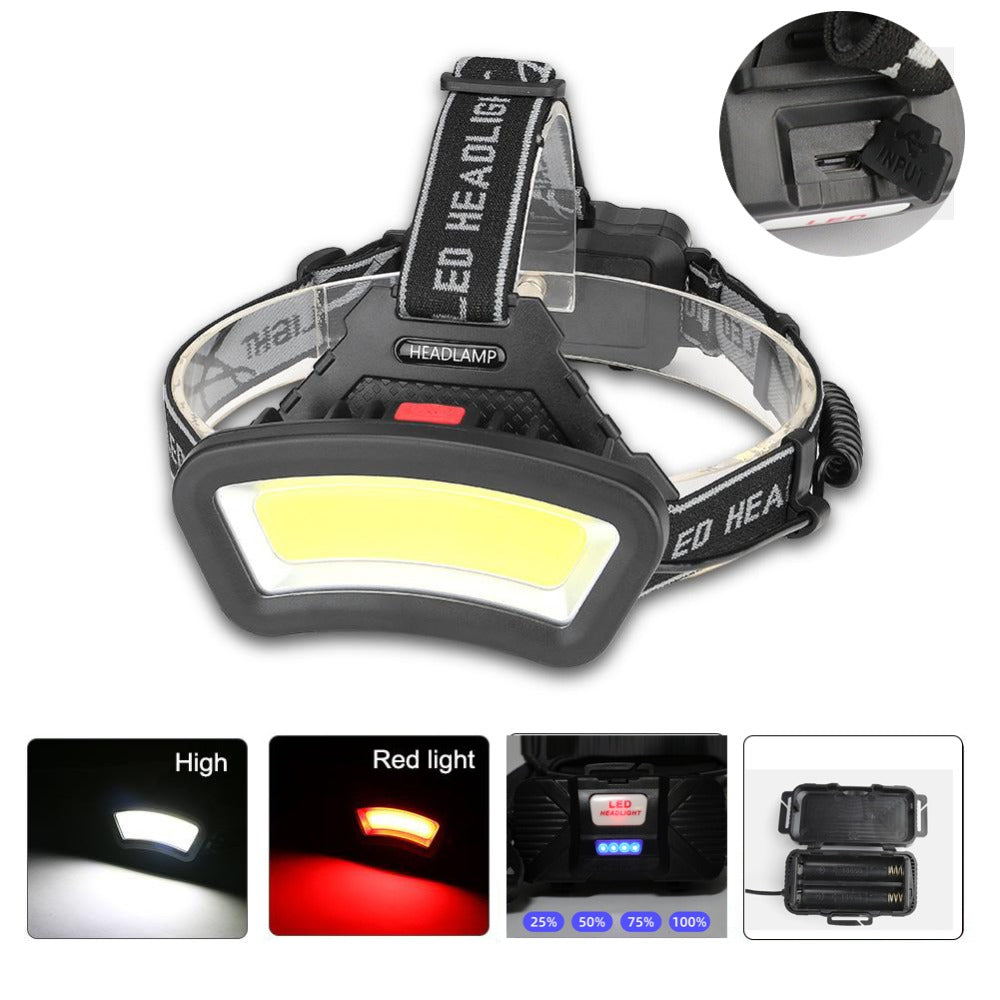 Distance d'éclairage Large Angle COB LED phare utiliser 2x18650 Batterie conduit HeadLamp USB rechar