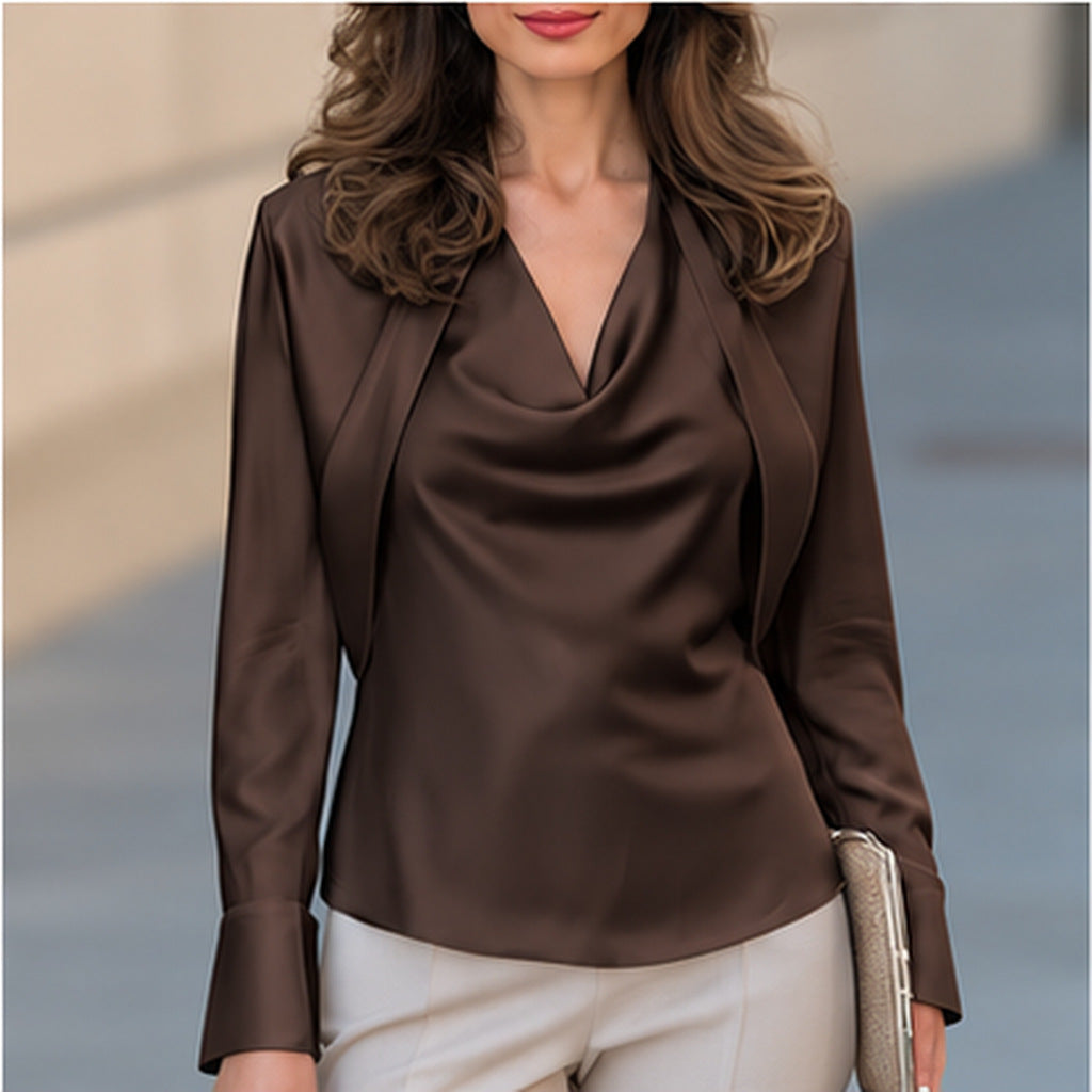 Chemise à manches longues à col V pour femme