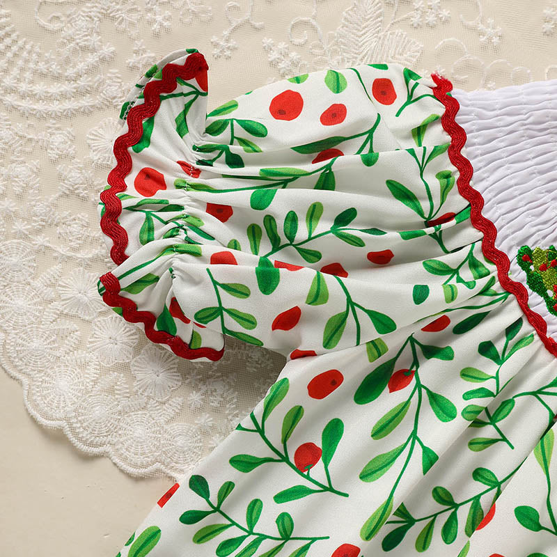 Bébé enfant Bébé Filles Robe de Noël Manche courte Arbre de Noël Brodé Plaid Ca