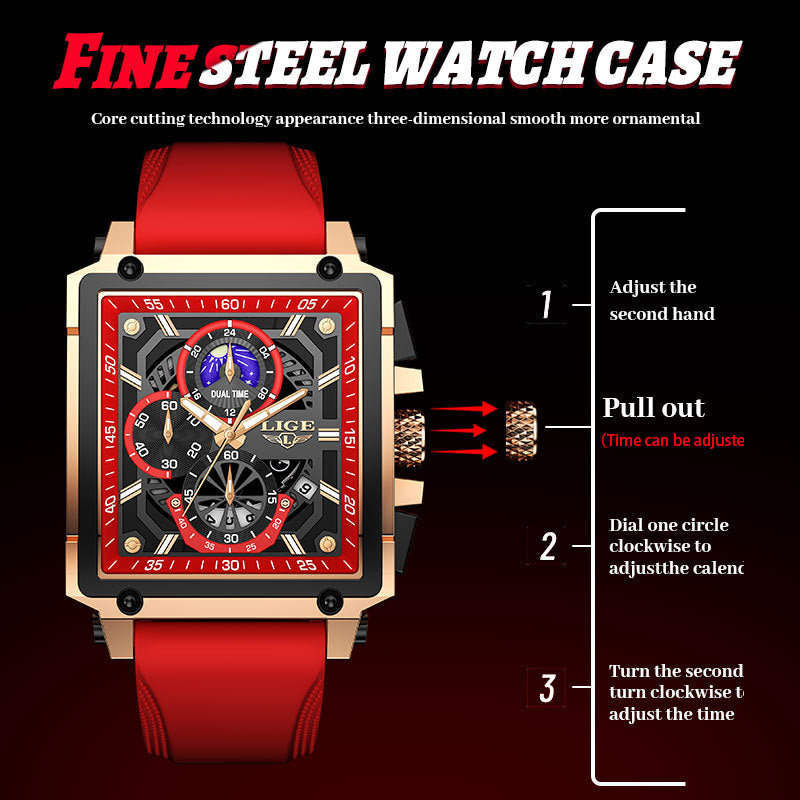 Mode Design Waterproof Quartz Square Montre