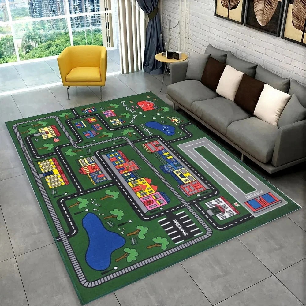 Fun Racing Track Flannel Floor Mat Non-Slip Home Décor Rug pour les enfants chambres et aires de jeux
