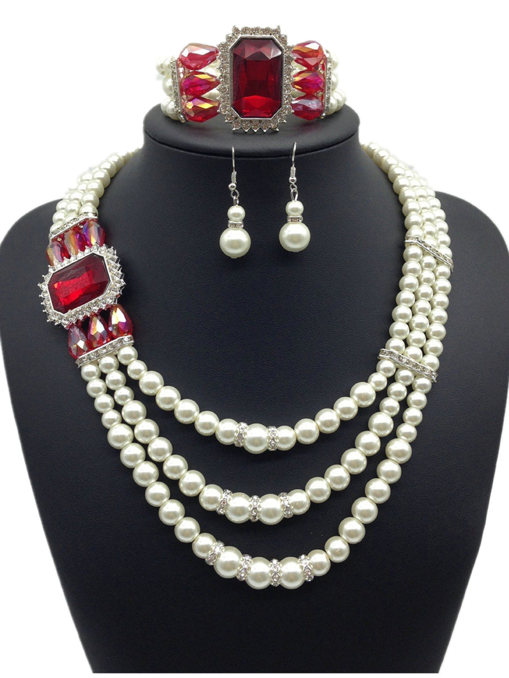 Boucles d'oreilles de mode européennes Diamond Gemstone Pearl Collier Set chaîne multi mariée bracelet t