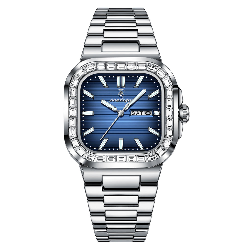 Double calendrier hommes montre diamant