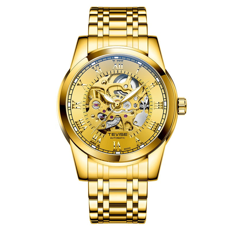 Homme imperméable Minimaliste automatique Stylish Hollow Montre mécanique lumineuse