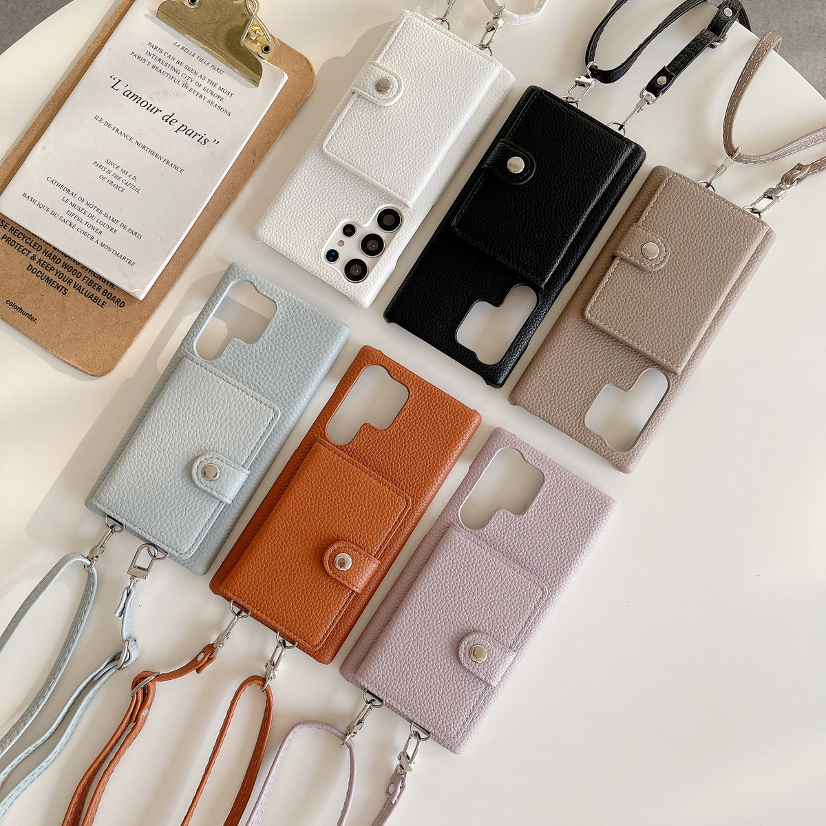 S23Ultra Lychee Carte Pattern Gauche et Droite Étui de téléphone Crossbody ouvert