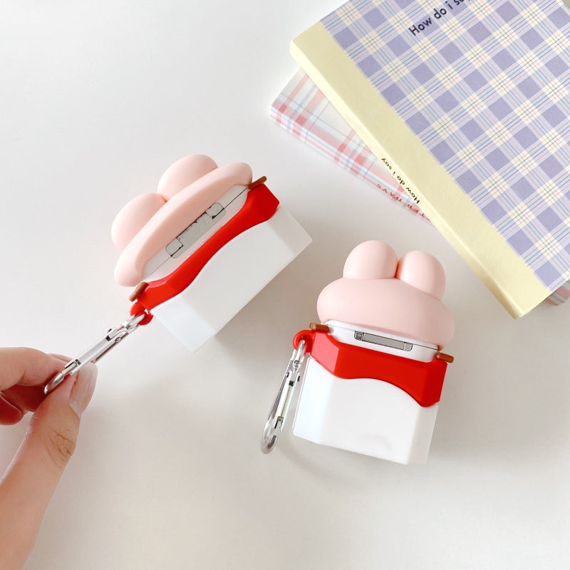 Coffret d'écouteur sans fil de lait de fraise mignon Silicone