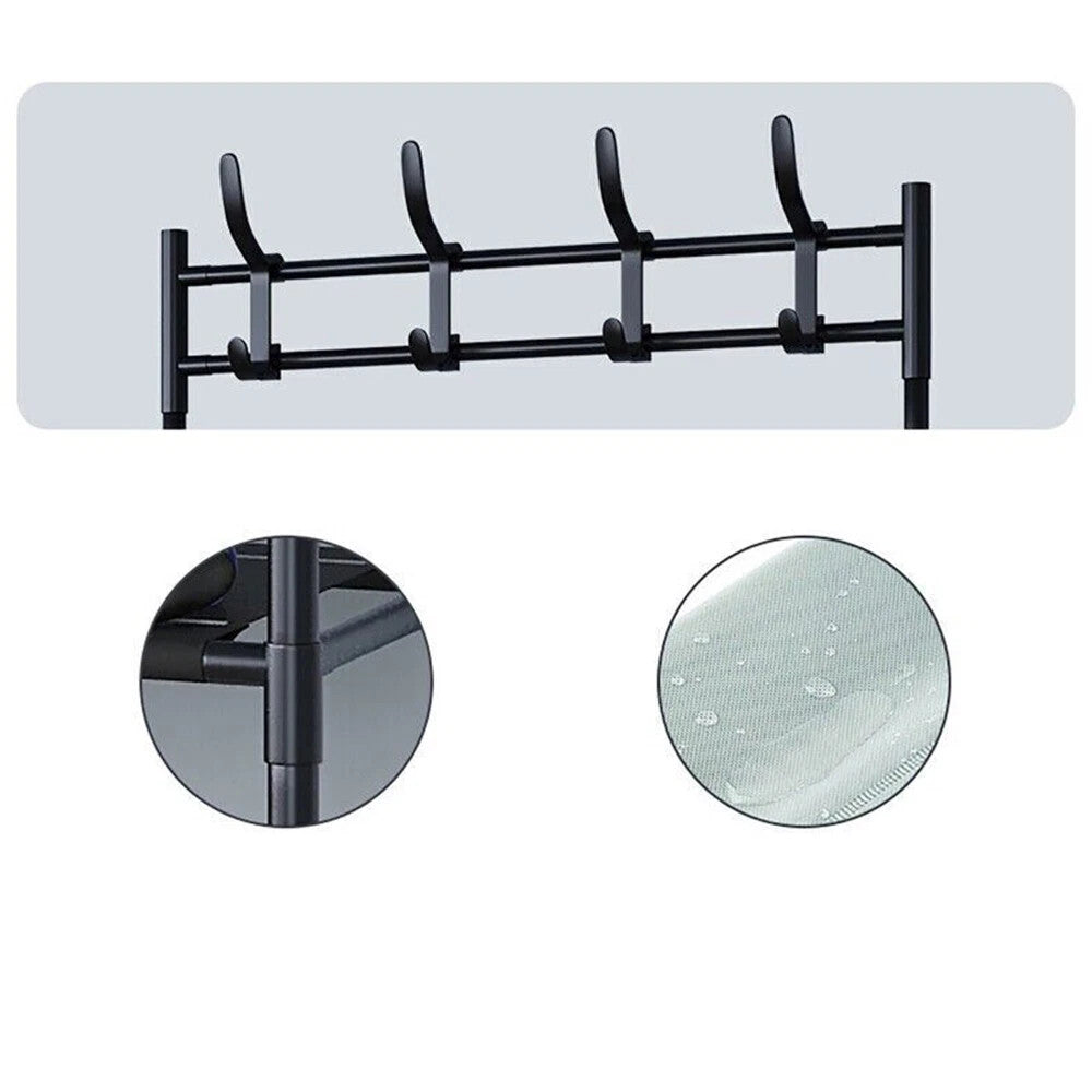 Porte-manteau et chapeau 8 crochets en métal Rack de chaussures 5 niveaux Étagère Hanger noir