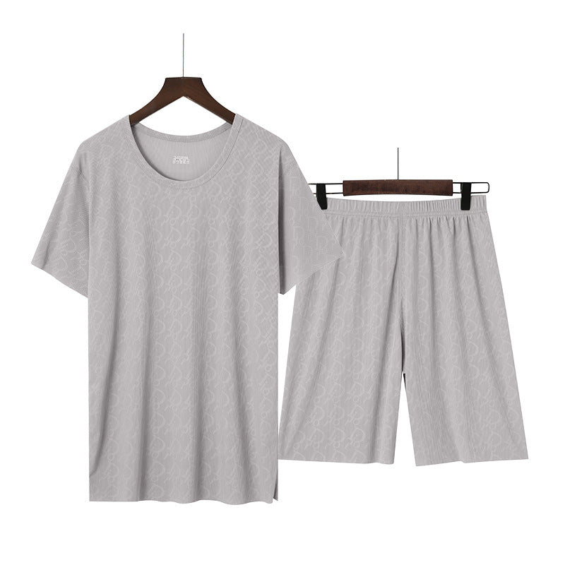 Pyjama de soie de glace homme d'été manches courtes costume Casual