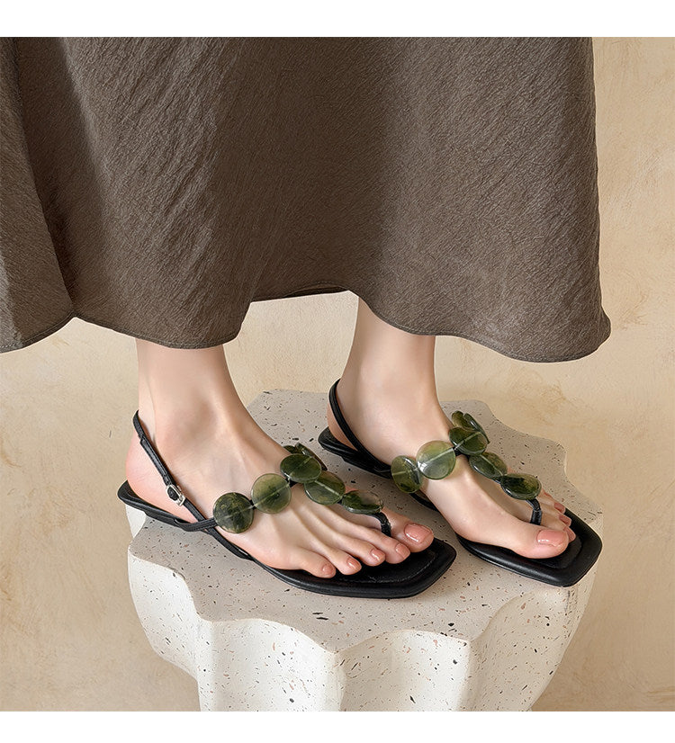 Sandales de string de style vacances Gem Decor Square Toe