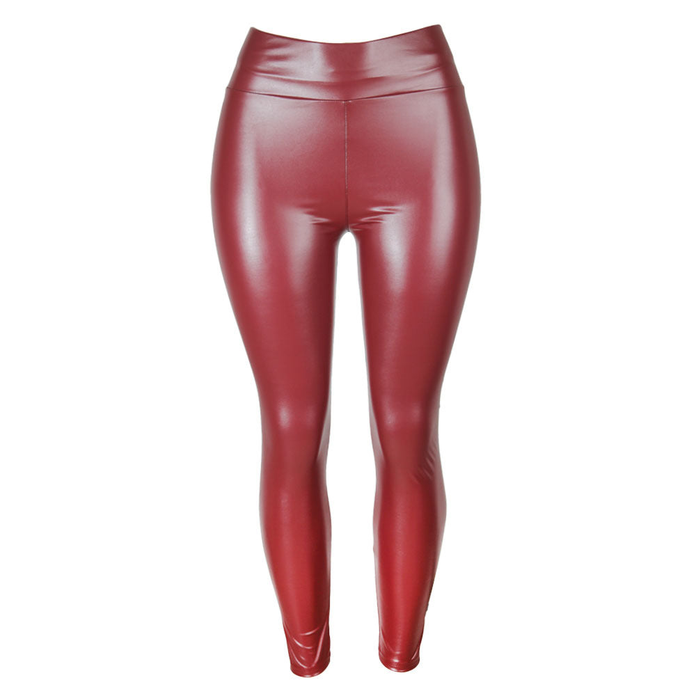 Pantalons en cuir PU brillant pour femmes