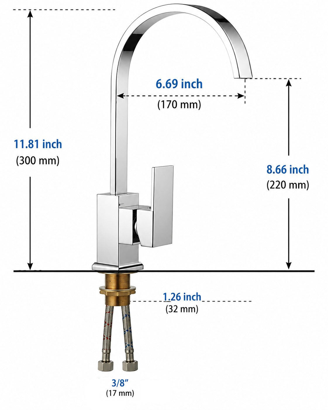 Chrome Kitchen Sink Mixer Tap Waterfall Single Lever Swivel Monobloc