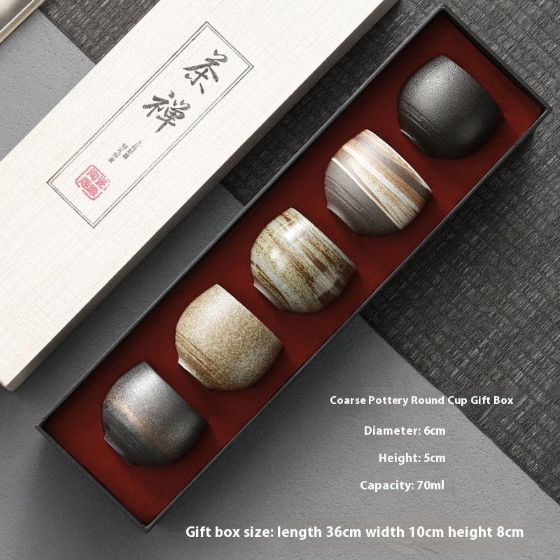 Porcelaine Tea Tasting Cup Suit Stoneware Kunn Baigné Cinq couleurs Tea Cup Boîte cadeau