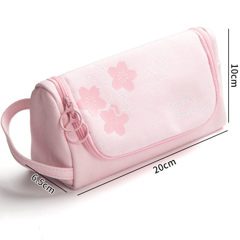 Toile Crayon cas grande capacité simple fille japonais mignon fille Cœur papeterie Box Kore