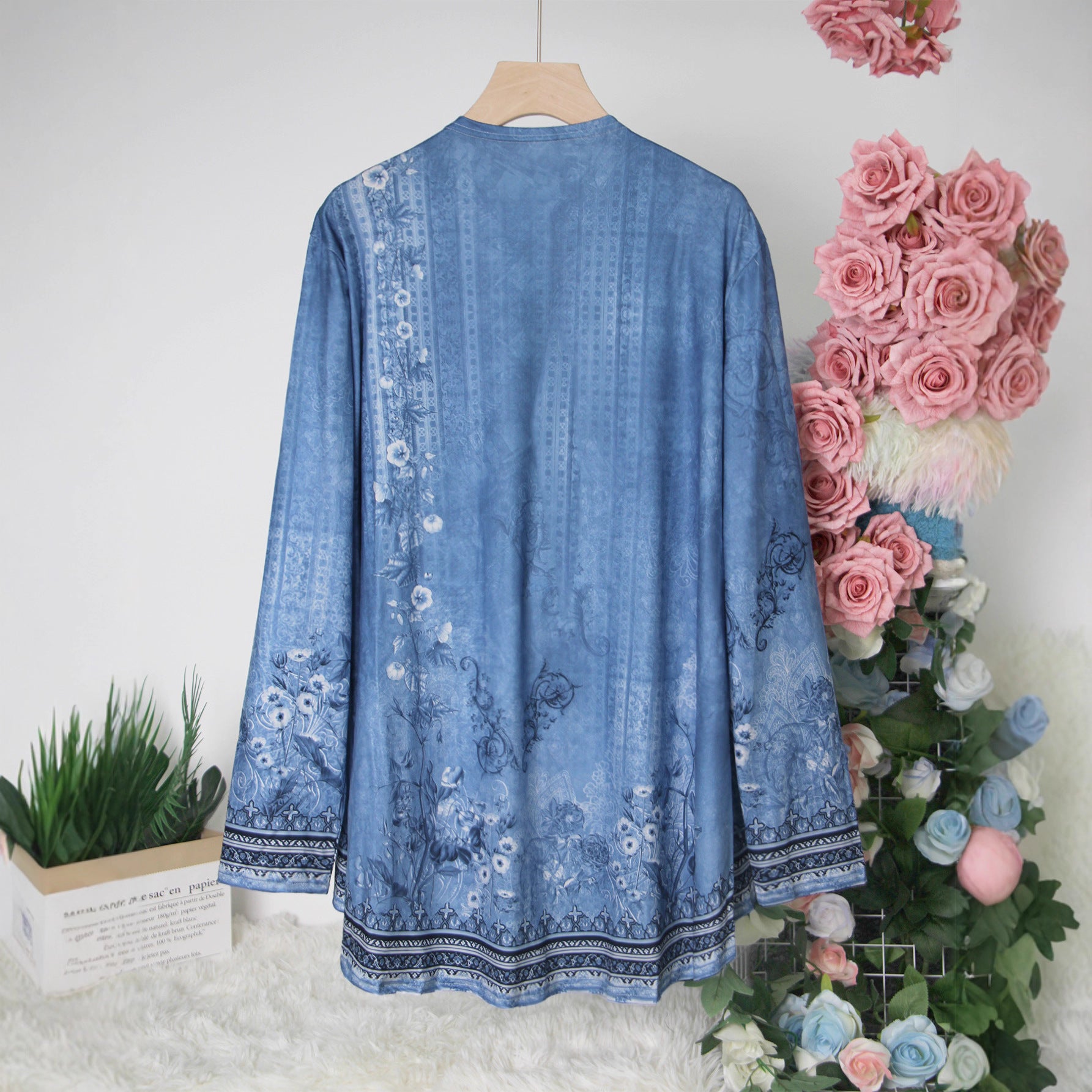 Veste florale élégante à manches longues pour femmes sans boutons