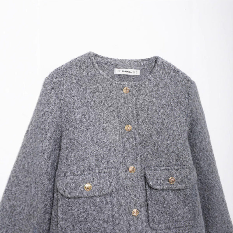 Veste en cuir perle à col rond tendance