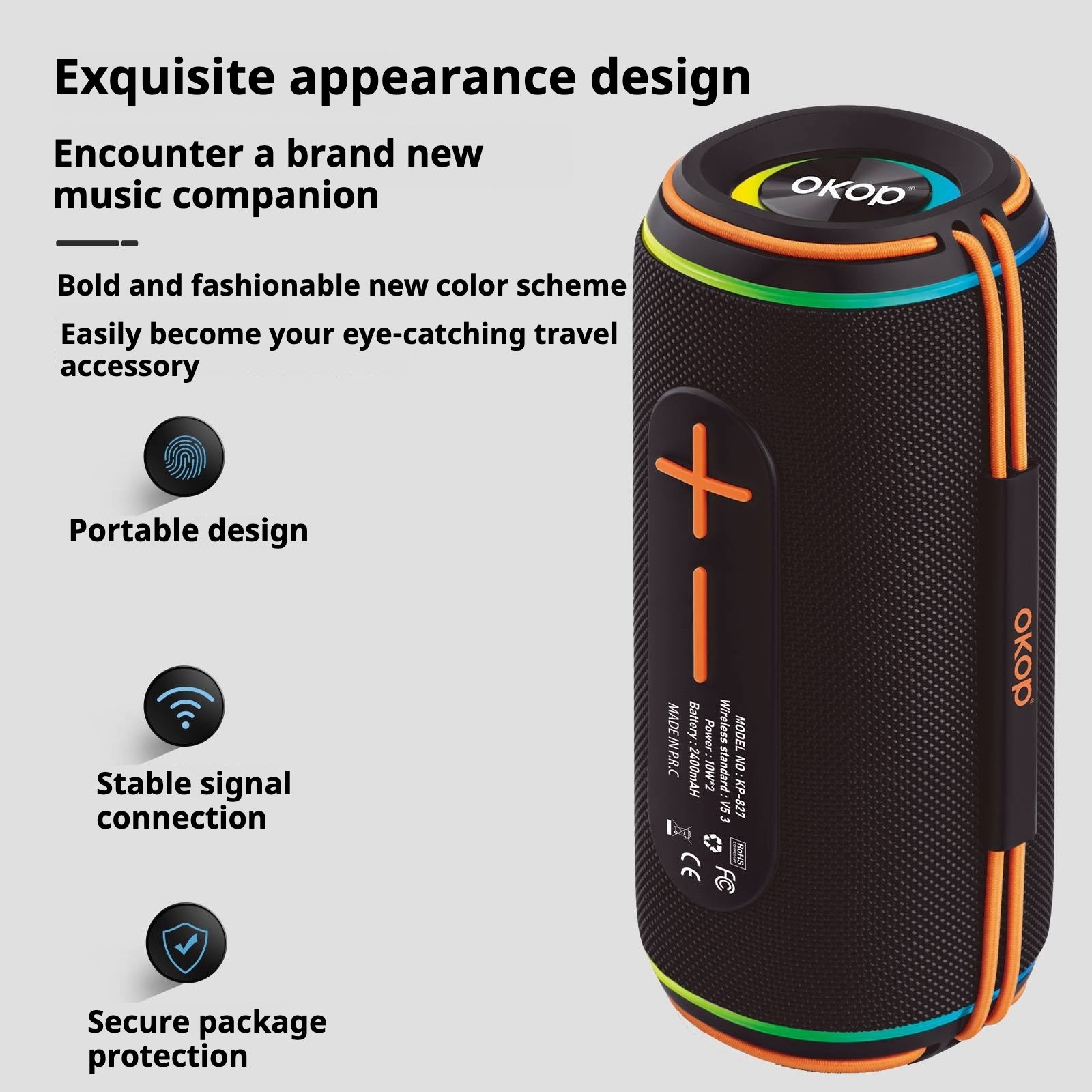 KP-827 Haut-parleur bluetooth en plein air portable à deux conducteurs haute puissance Stéréo Subwo