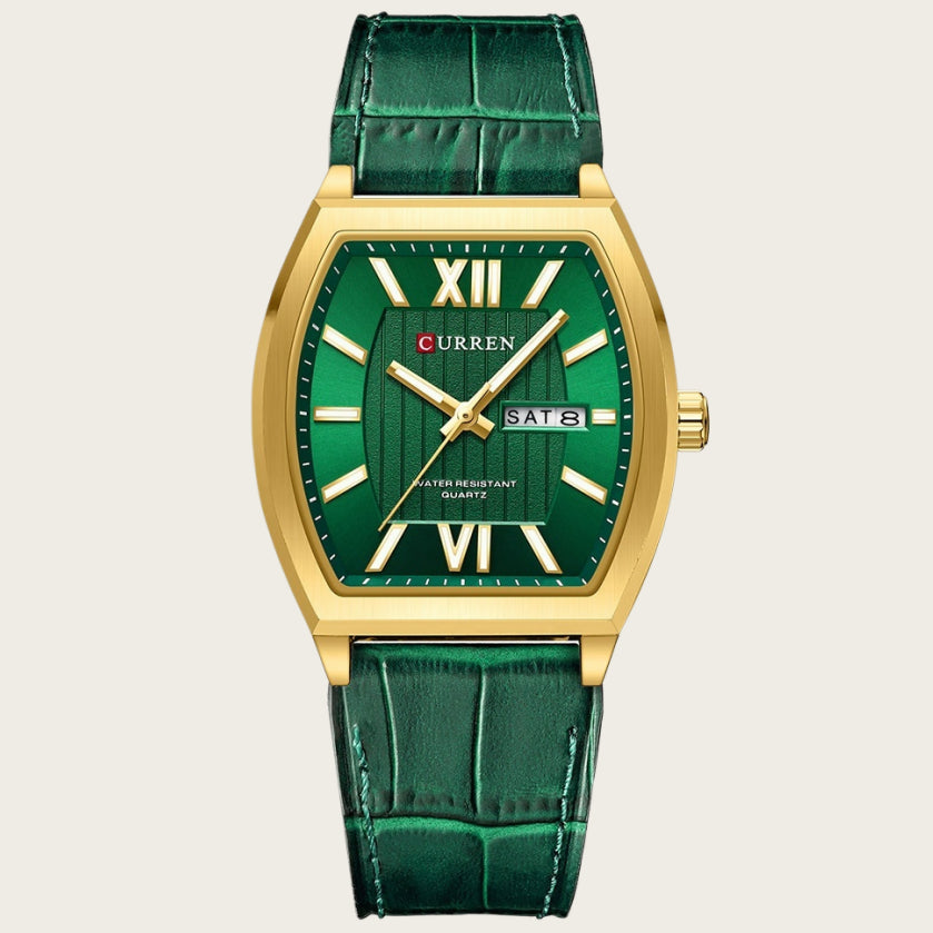 Montre de couple en cuir casual double-calendar