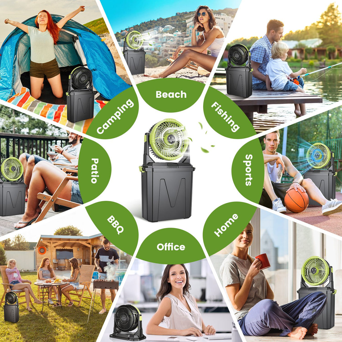 1Pc 5 In 1 20000mAh 10L Bucket Portable Mist Fan Indoor Outdoor Rechargeable Camping Co