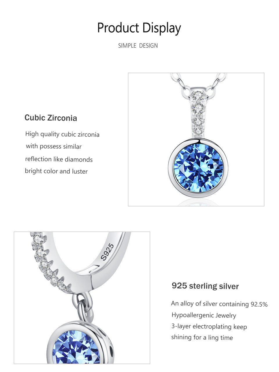 Boucles d'oreilles en diamant artificiel bleu de mer de luxe pour femmes