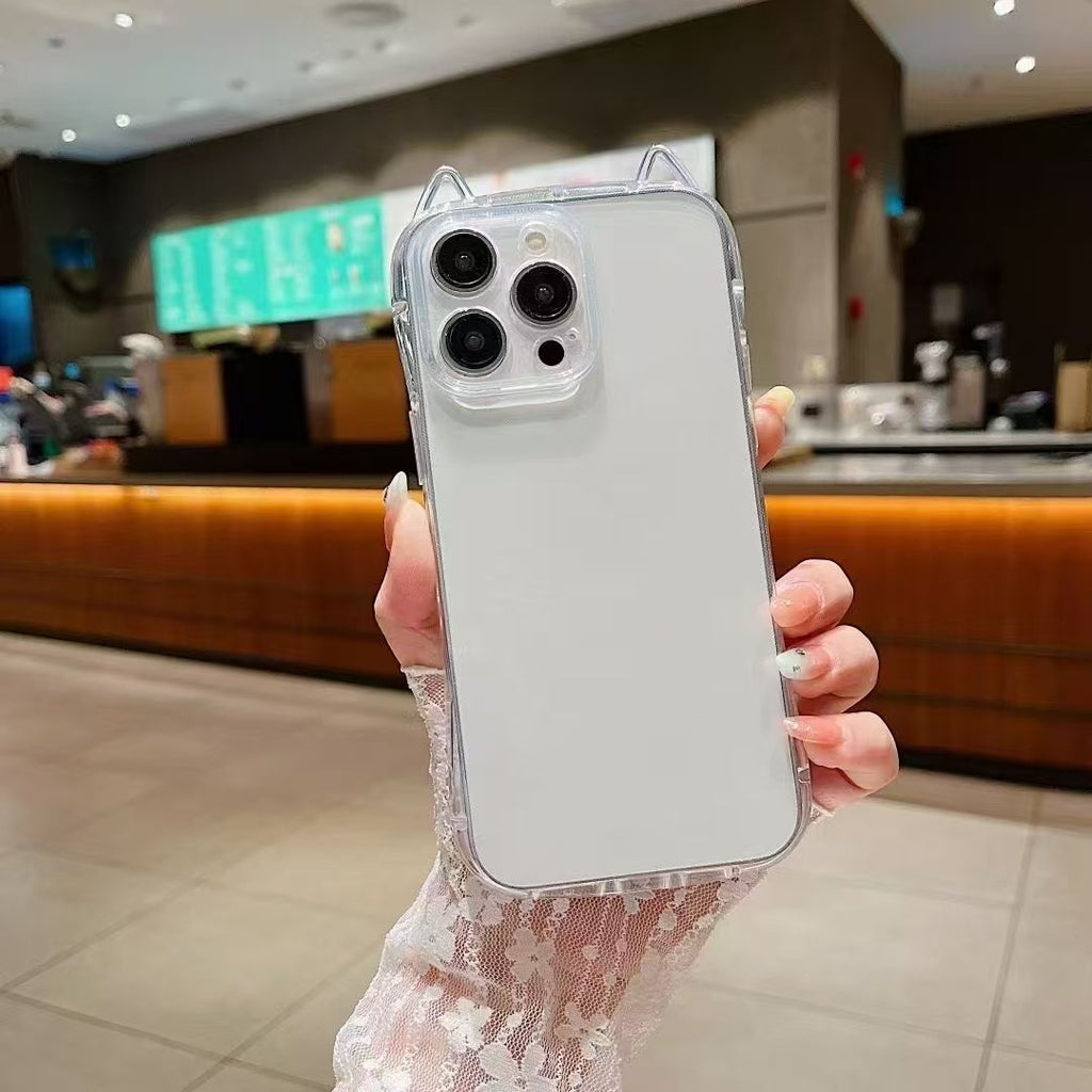 Étui téléphonique haute définition pour les oreilles de chat transparentes