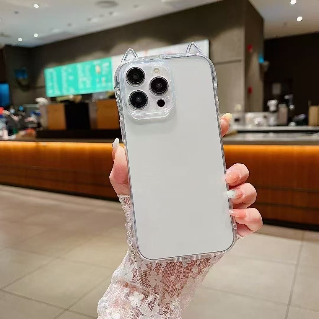 Étui téléphonique haute définition pour les oreilles de chat transparentes
