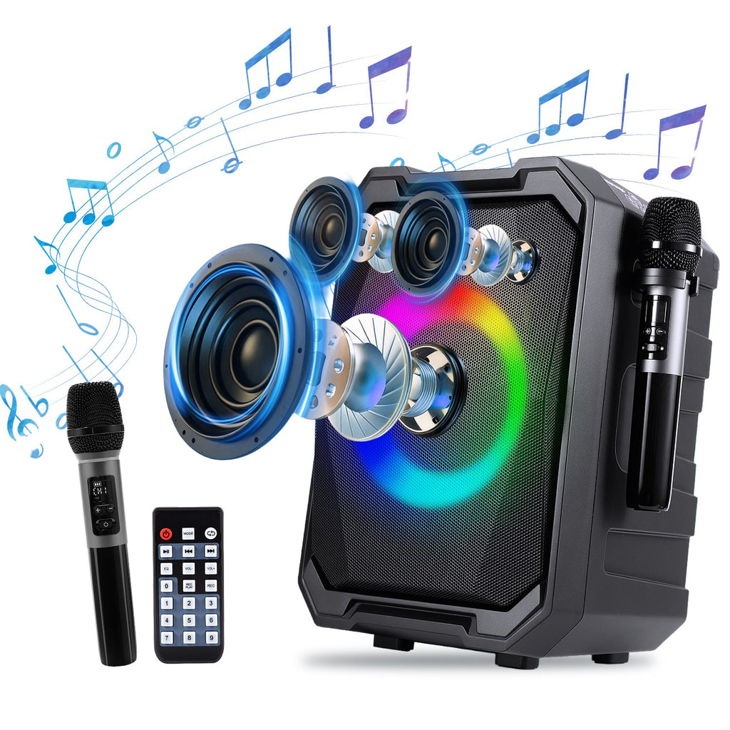 1Pc Haut-parleur sans fil portable avec lumière LED 2 sans fil Mics télécommande TWS Musi