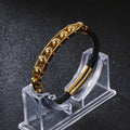 Bracelet en cuir tressé en acier inoxydable rotatif pour homme