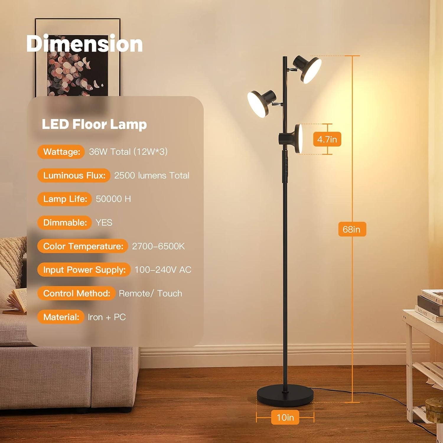 Salon chambre étude Workbench réglable lampe de sol LED télécommande rotatif