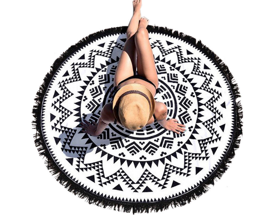Tapis de plage ronds en tassel imprimé européen et américain Seaside tapis de yoga serviettes de plage rondes