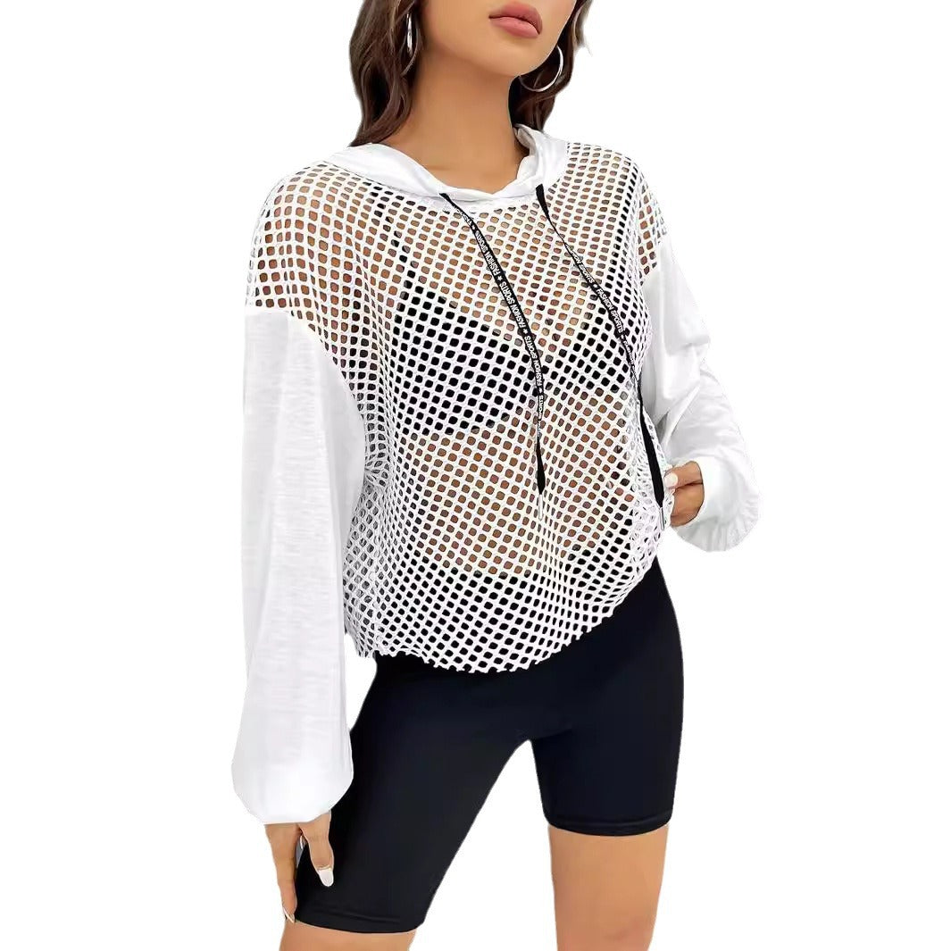 Mesh-Panel Casual Loose-Fit Sports Hoodie pour les femmes